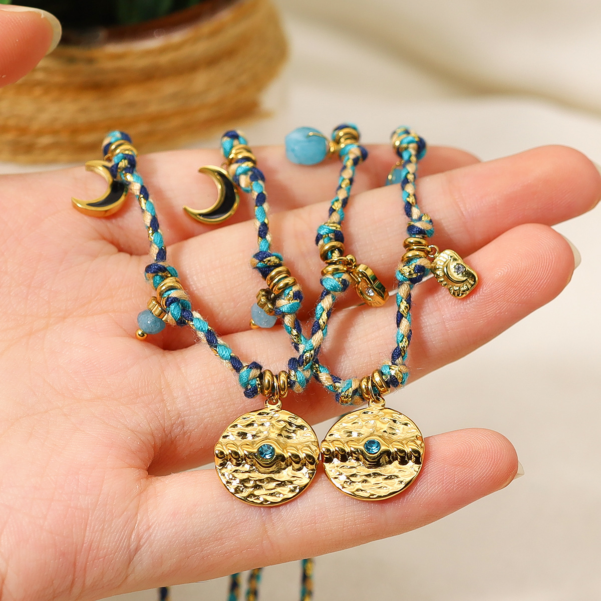 European and American Retro Colorful Cotton Rope Braided Collar Bohemian Style Concave and Convex Old Texture Clavicle Chain Necklace for Women