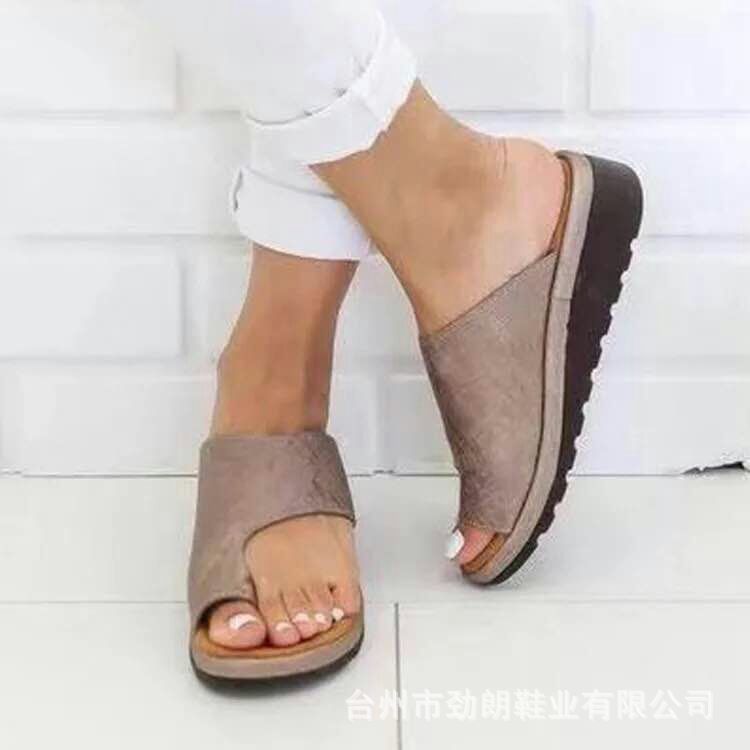 Cross-Border Supply Amazon Outdoor Leather Wedge Toe-Post Sandals for Women, Large Sizes 40-43, Breathable and Comfortable