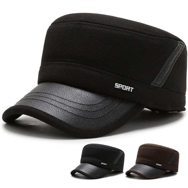 Middle-aged and elderly hat men's winter father flat hat ear protection old man hat autumn and winter warm grandfather old man cotton hat