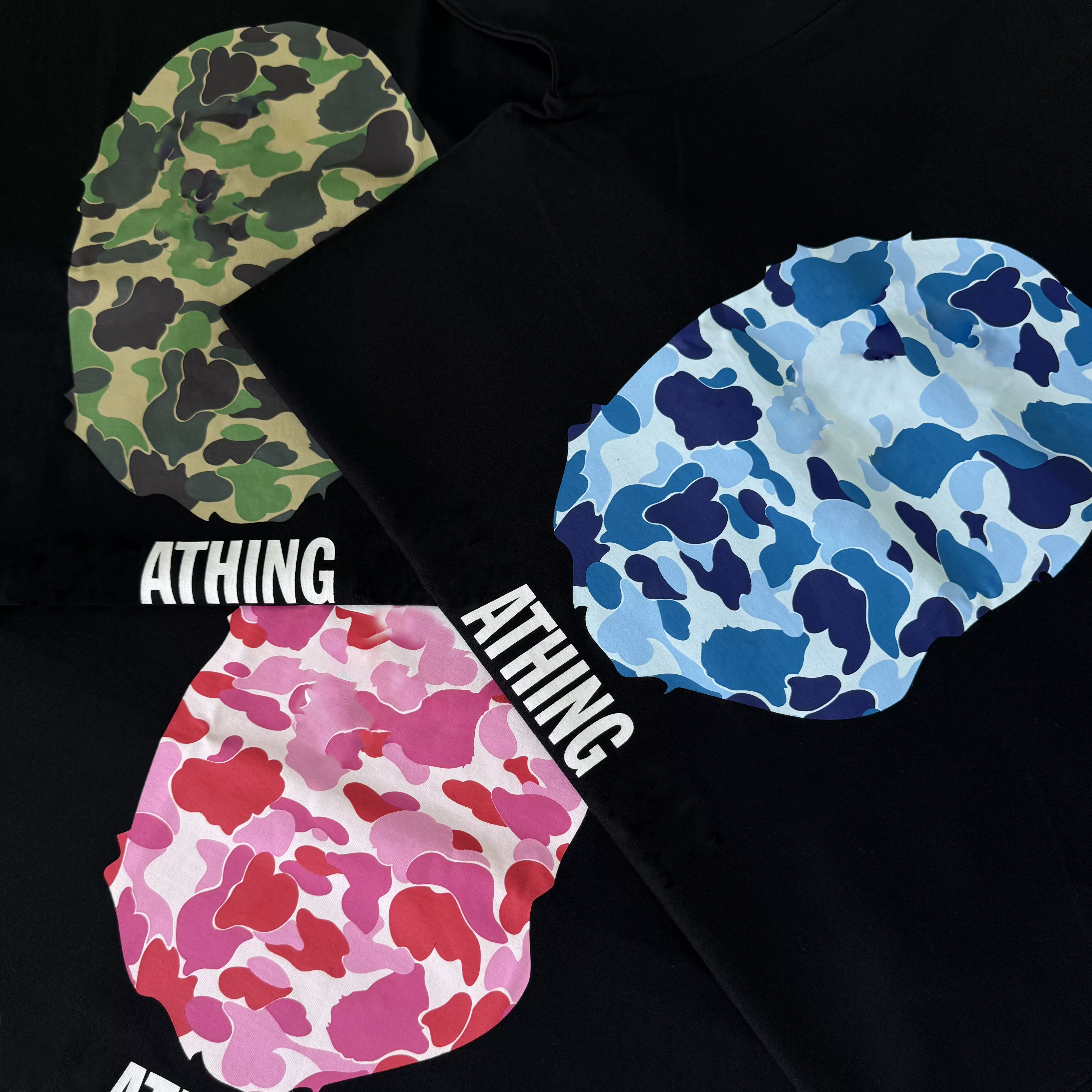 Mzc Shark Abc Camo Big Head Camouflage Short Sleeve Collection Printed Unisex Couple Pure Cotton Short Sleeve T-Shirt