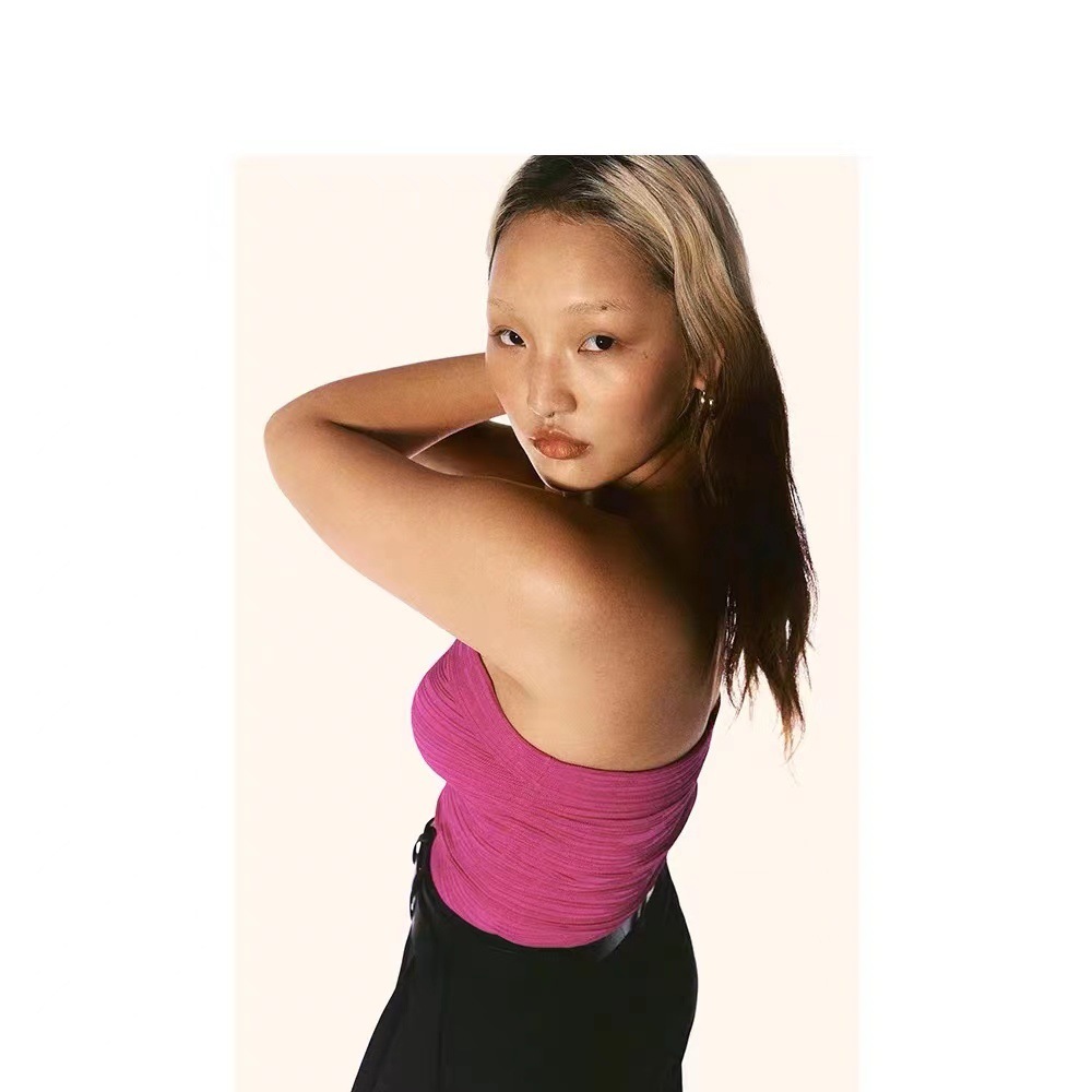 C*Os Women's Spring New Arrivals: Purple Slim-Fit Stretch Textured Tube Top, Sexy and Stylish for Work