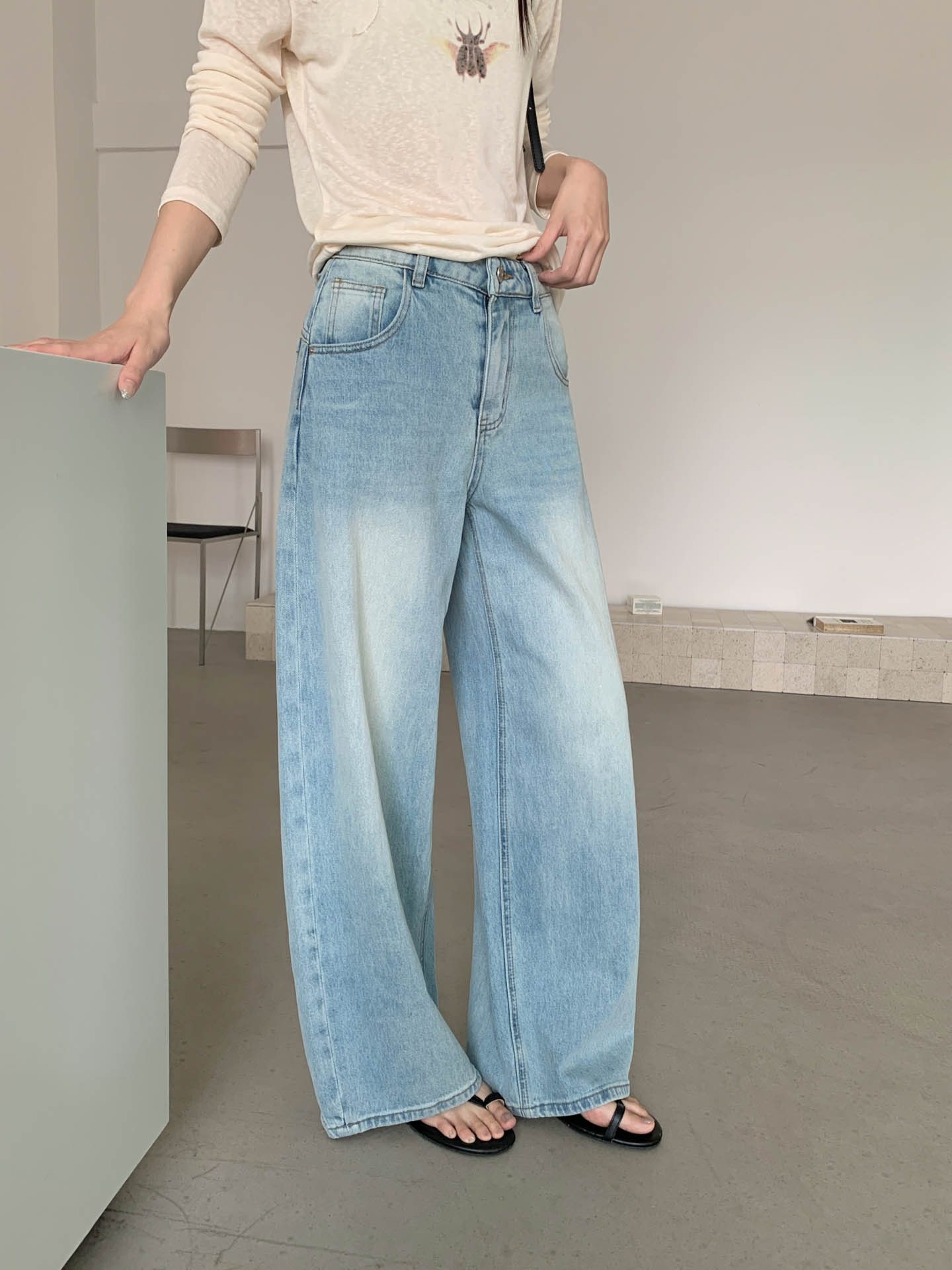 Gagd Casual Blue Jeans for Women 2026 Spring/Summer Classic High-Waisted Straight-Leg Casual Wide-Leg Pants for Women