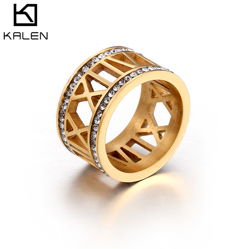 Wholesale Star Hollow Rome Plated 18K Gold Digital Ring with Diamond Color Gold Ring Fashion Women's Pinkie Wear Accessories