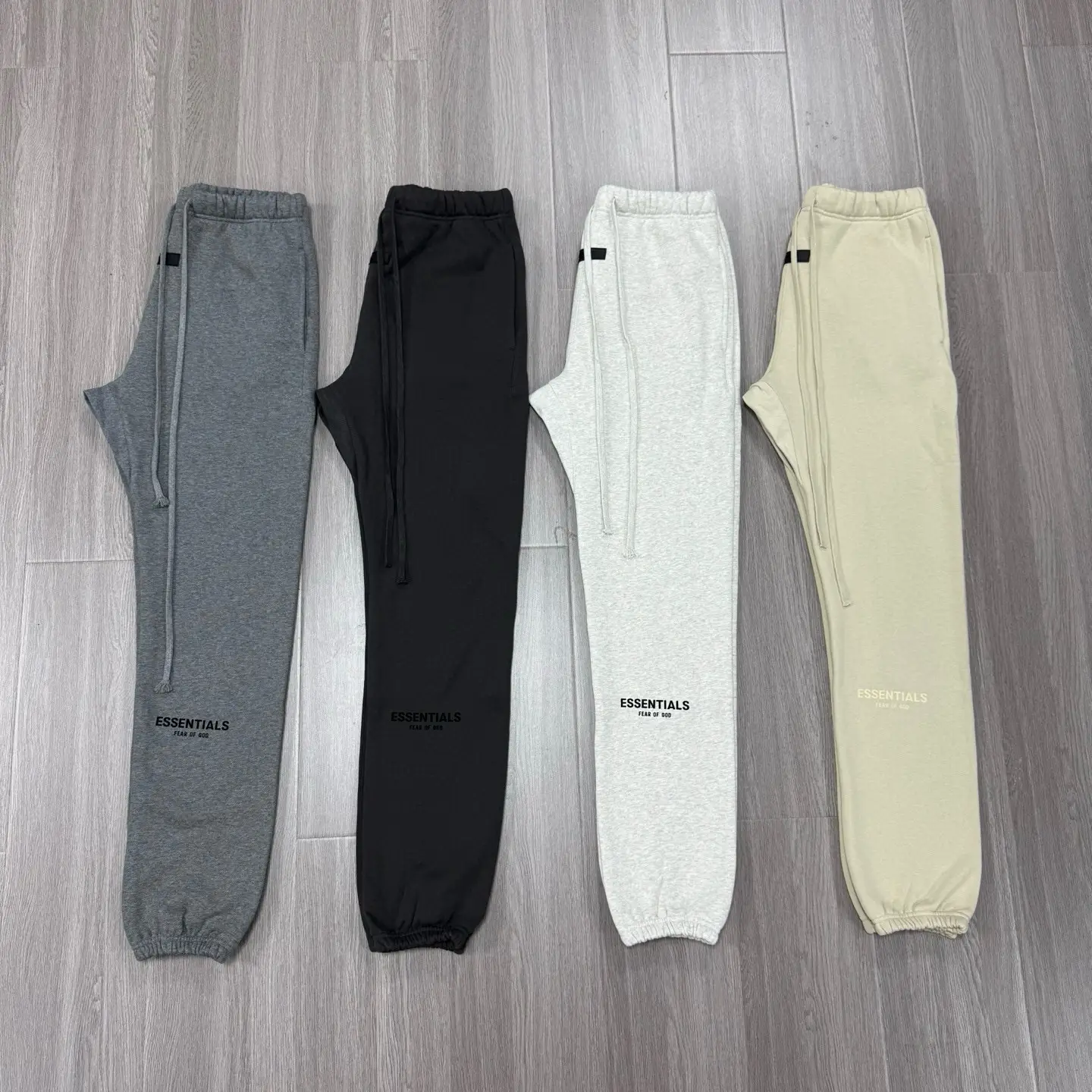 Essentials Czfog Double-Line Flocked Letter Logo Pants Autumn and Winter Fleece-Lined Couple's Cuffed Casual Sweatpants for Men