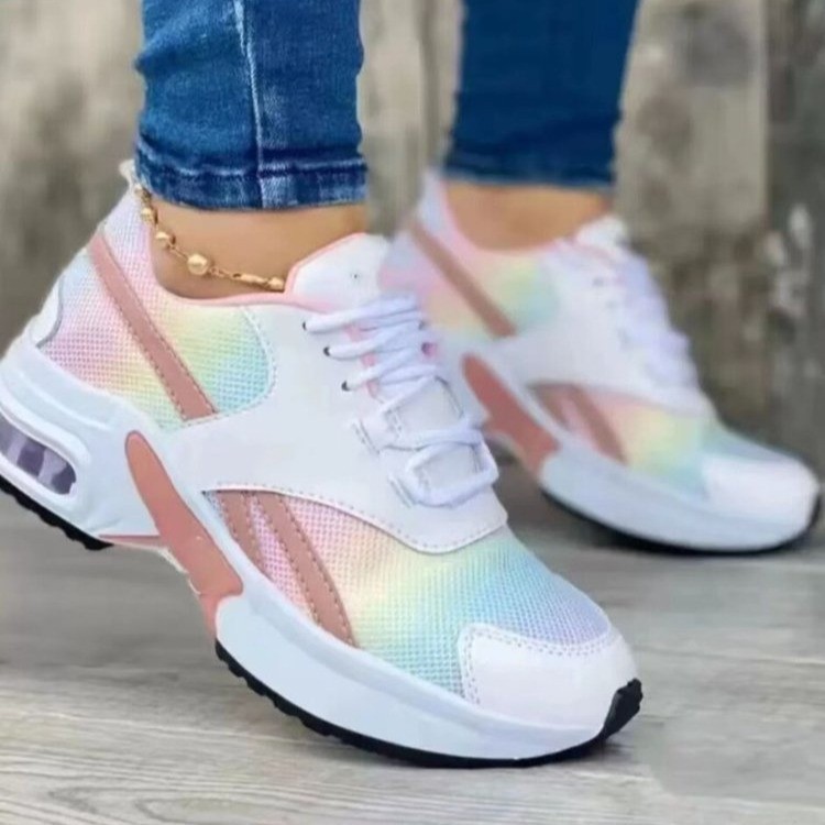Cross-border foreign trade plus size sneaker women's 2023 Spring and Autumn new platform mesh color matching lace-up sports casual shoes for women