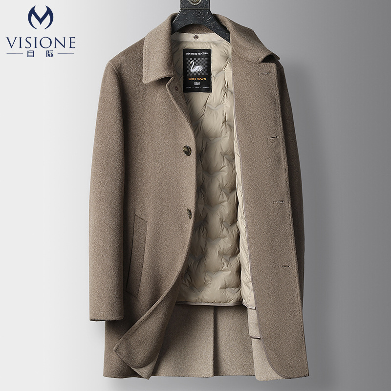 Light Luxury 100 Pure Wool Men's Double-Sided Woolen Coat Mid-length Detachable Goose Velvet Liner Middle-aged and Young Men's Coat