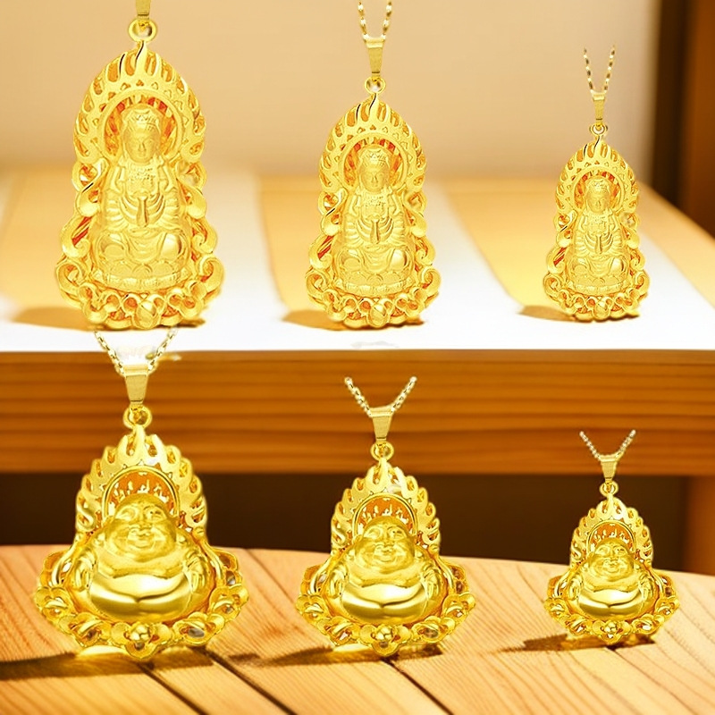 Vietnamese Gold-Plated Pendant for Couples, Large Hollow Guanyin Pendant, Maitreya Buddha Necklace, Copper Alloy Imitation Jewelry