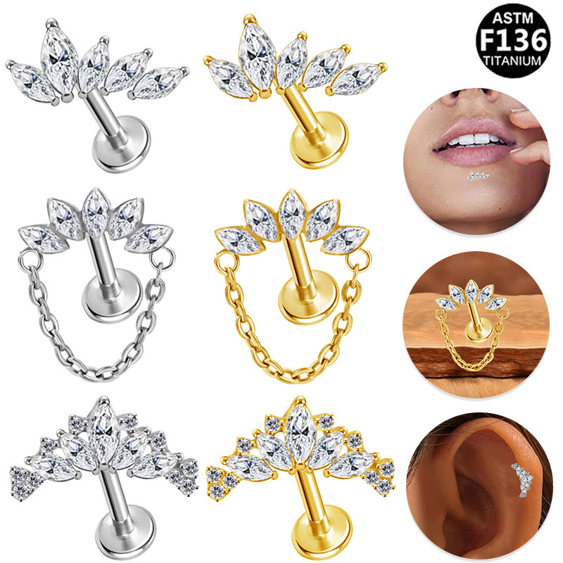 Gabei Europe and the United States cross-border new G23 titanium alloy inner tooth horse eye zircon chain lip nail ear bone nail human body puncture
