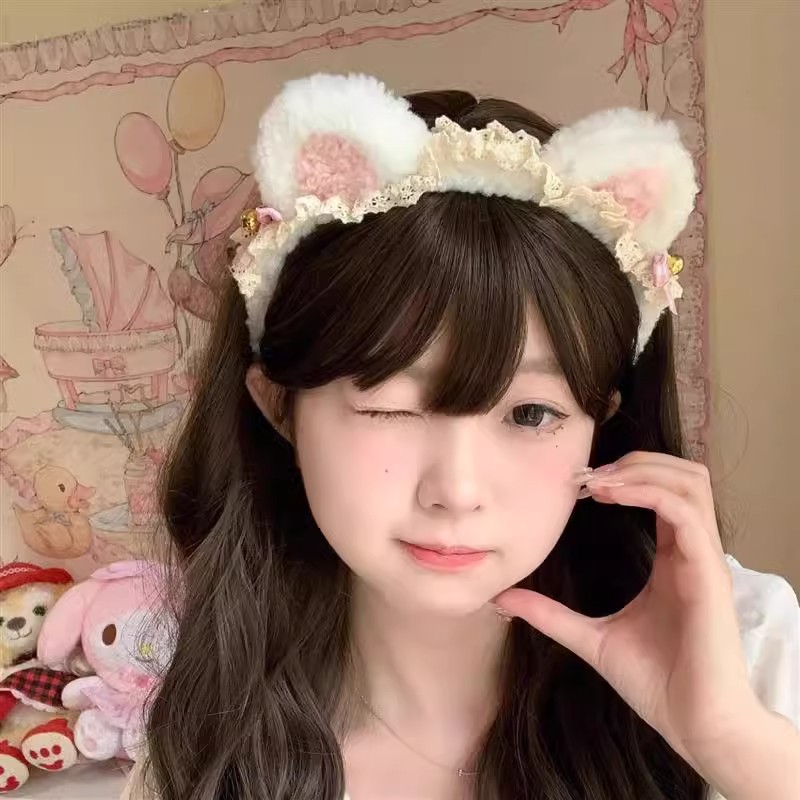 Lolita Cute Bow Hair Hoop Cat Ear Wash Face Hair Hoop Hair Clip Non-slip Hair Stopper Internet Popular Hair Accessories for Women