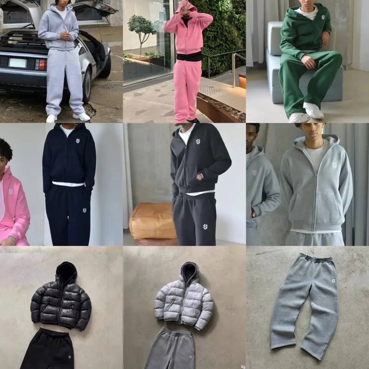 Zipper Loose Solid Color Sports Set -009