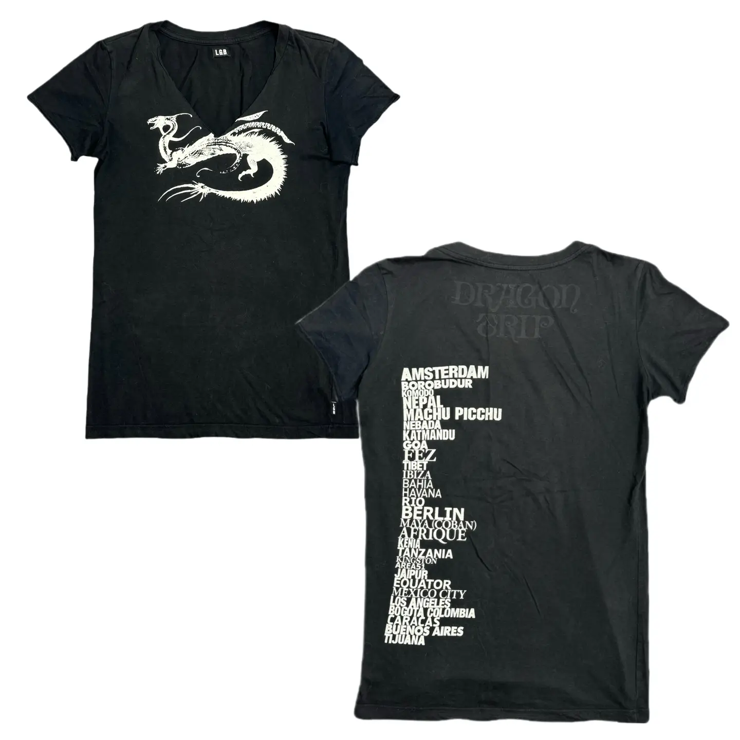 【 Same day shipment 】 LGB Black Dragon Pattern Short Sleeve Tee V Collar Waist Short Sleeve Visual Subculture UC