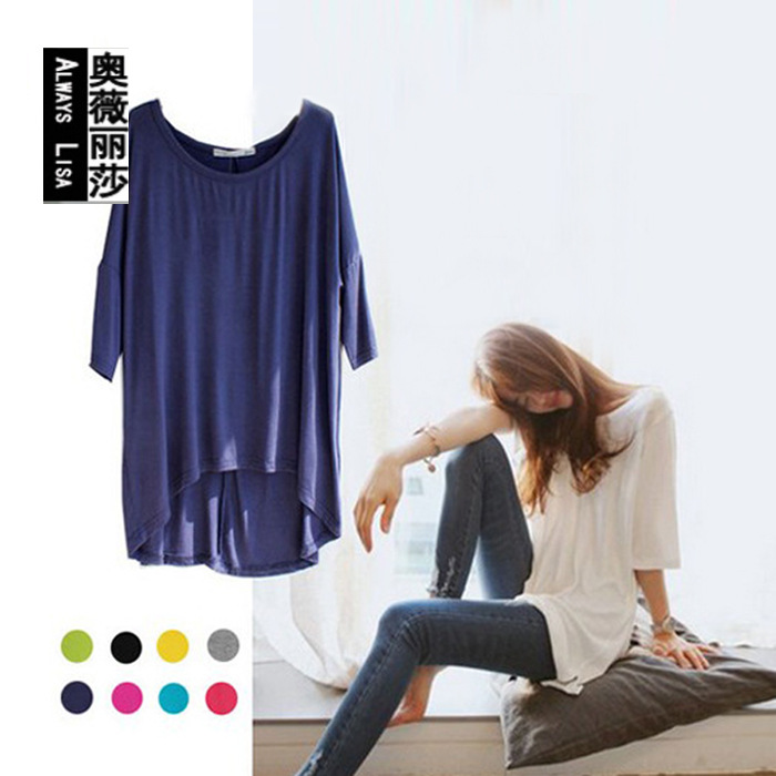 Foreign Trade Korean Women's Summer Modal Base Shirt Loose Large Size Bat Sleeve Five Middle Sleeve Women's T-shirt Wholesale