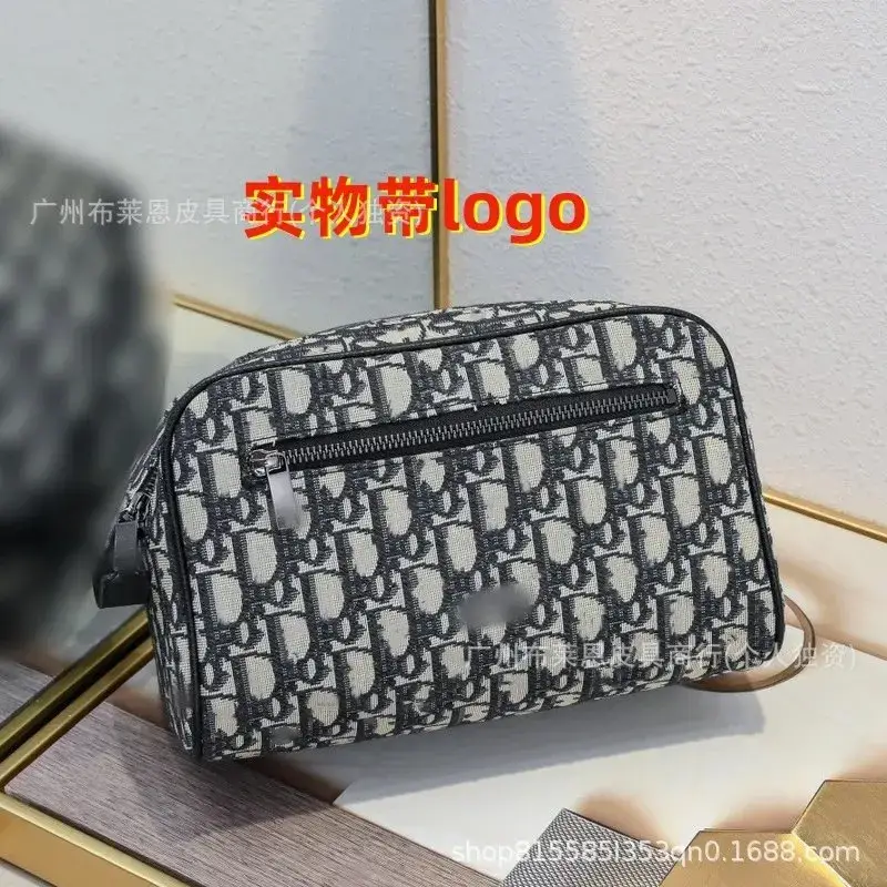 直供跨境老花CD迪家 Oblique提花拼牛皮革大容量化妆包手提洗漱包