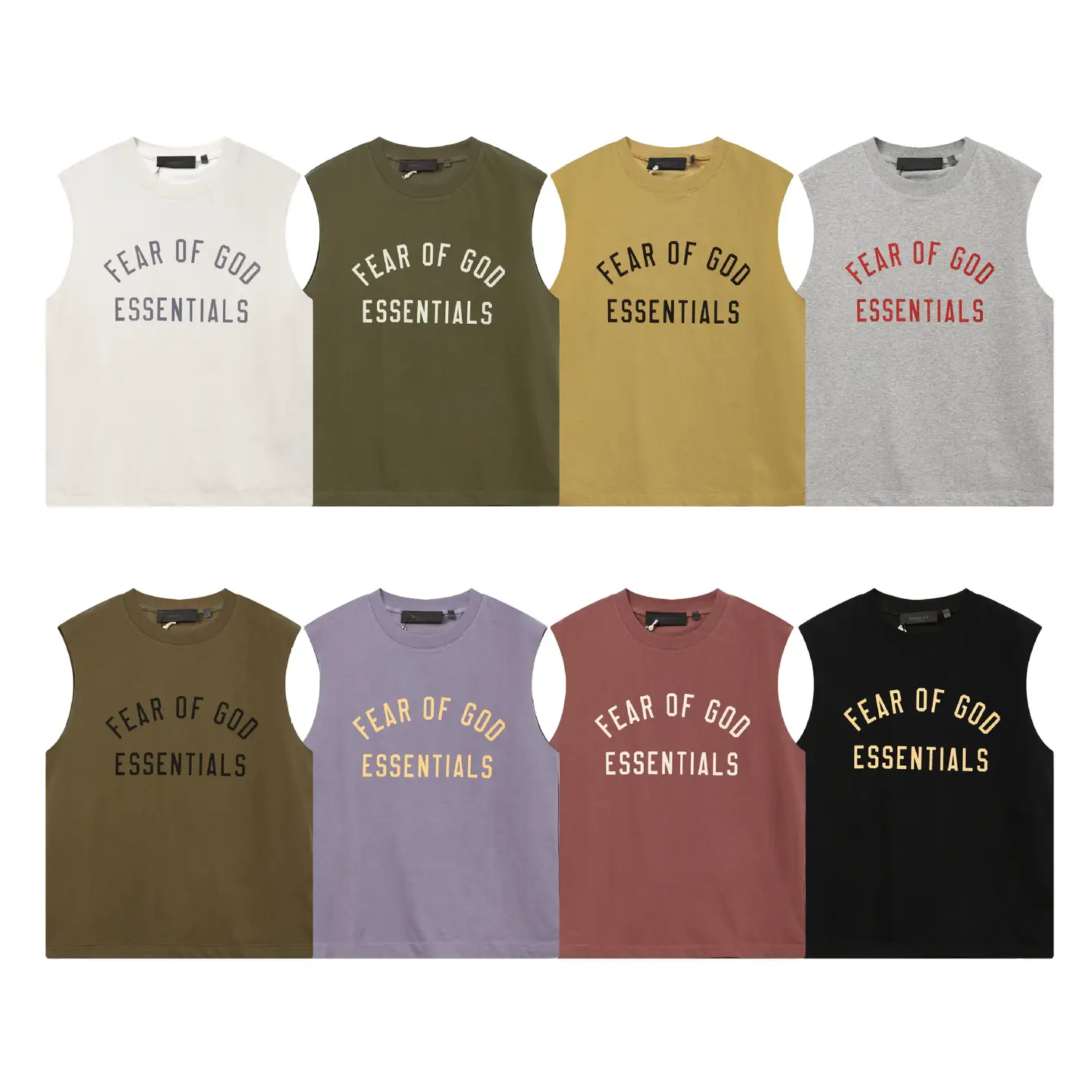 Spring and summer 2025 new FOG flocking curved letters round neck pullover vest for men and women with a batch of hair