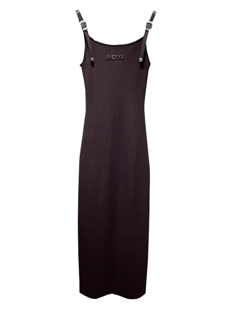 Zhuojia 2025 New Summer Style Pu Suspender Knitted Dress Slim and Simple Elegant Skirt