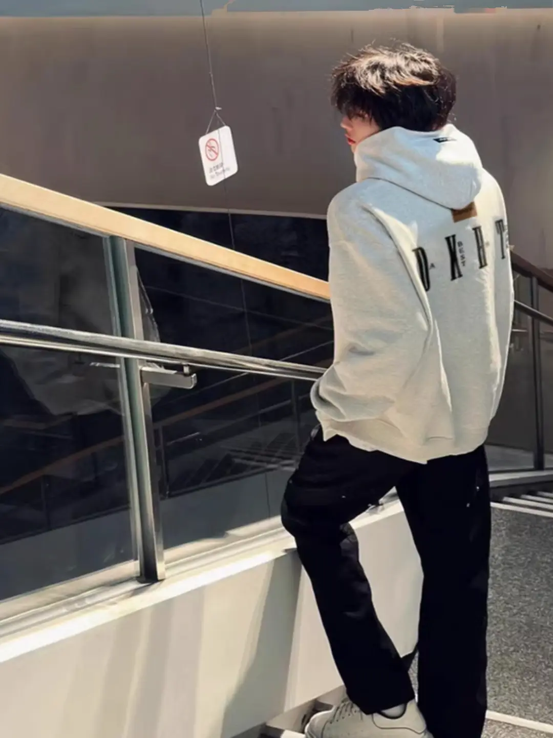 American Oversize Gray Hooded Sweatshirt Outwear Men's 2024 Autum New arrival 126Kid Couple Dkht