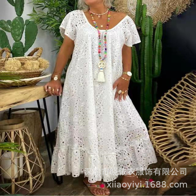 2022 New Lace High-end Round Neck Sleeve Lace Dress