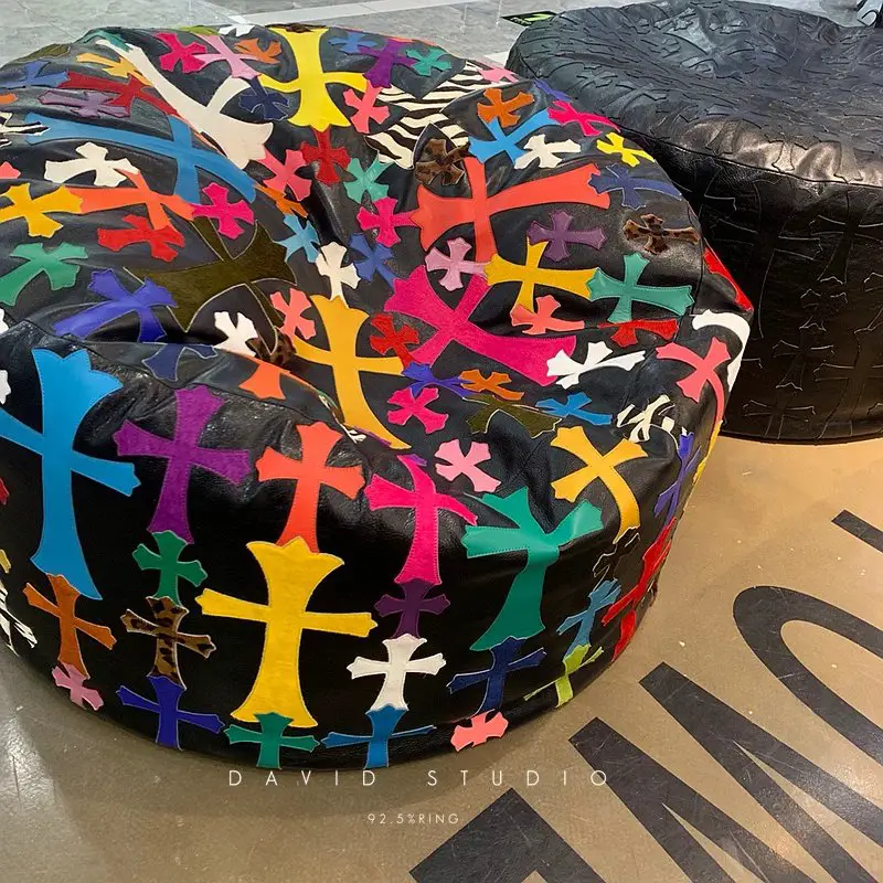 david laser handmade top layer cowhide Color single sofa Bean Bag sofa leather double layer sofa