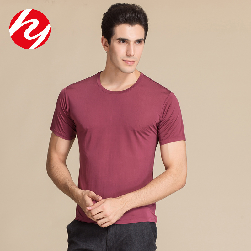 Huaye Mulberry Silk High-End Round Neck Short-Sleeved Men's T-Shirt Silk Large Size Middle-Aged Men's Thin Cultural Shirt Old Man's Shirt