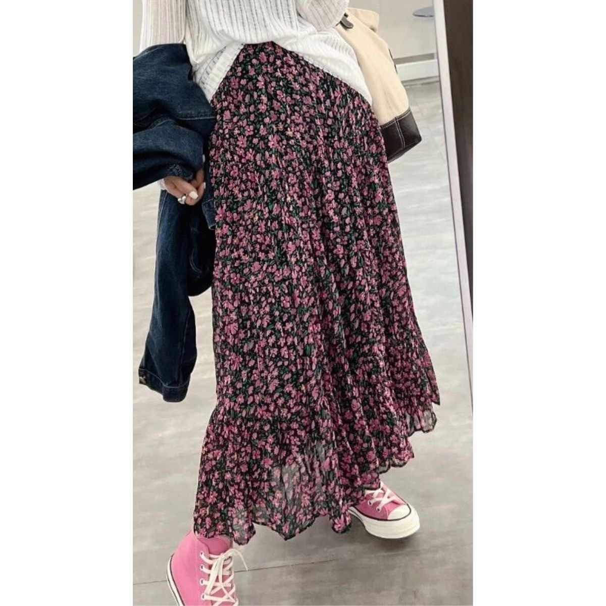 Skirt Women's 2024 Summer New Korean Style Girl's High Waist Slimming Vintage All-match A- line Floral Midi Dress