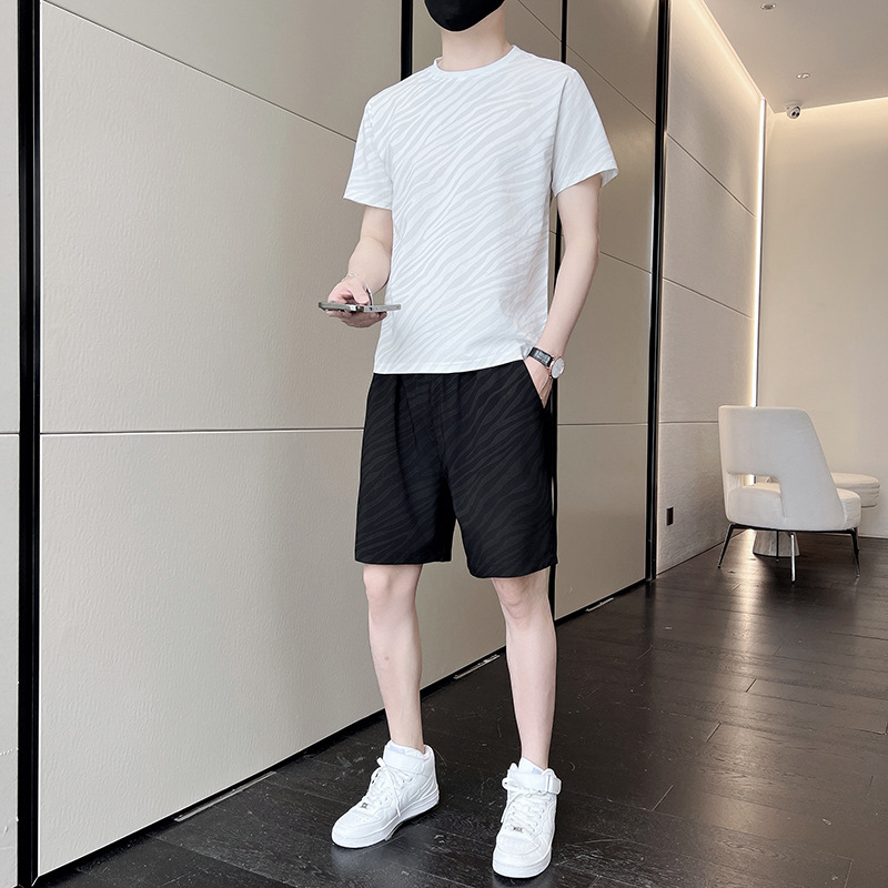 2024 Summer Japanese suit Men's plus size Loose Casual Student T-shirt Men's Set Gradient Fashion Two-piece Set