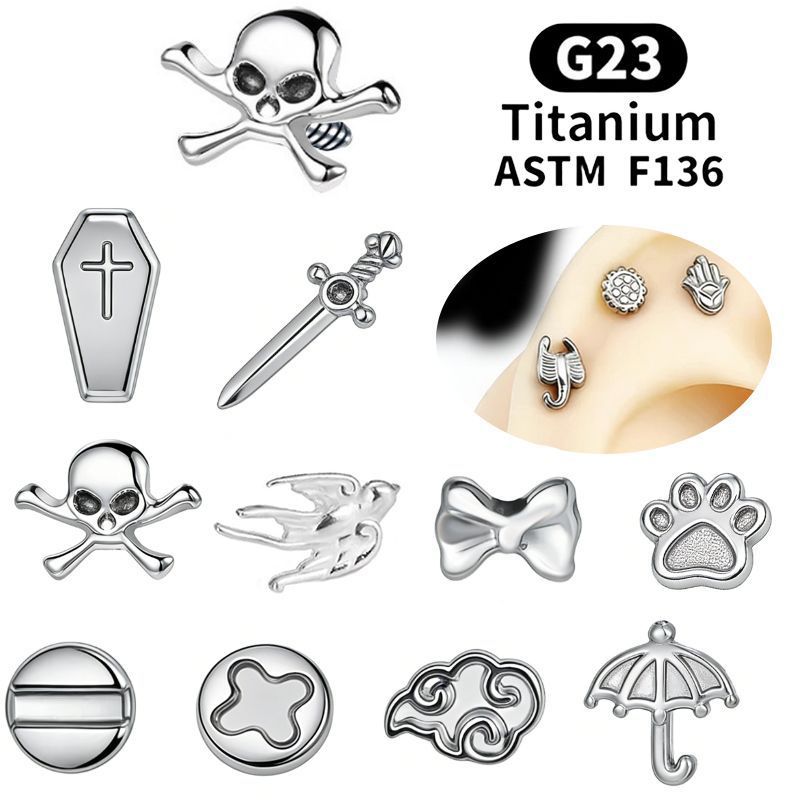 F136 Titanium Alloy Ear Studs, Irregular-Shaped Jewelry, Internally Threaded Lip Studs, Hand-Polished Body Piercing Jewelry Replacement Heads