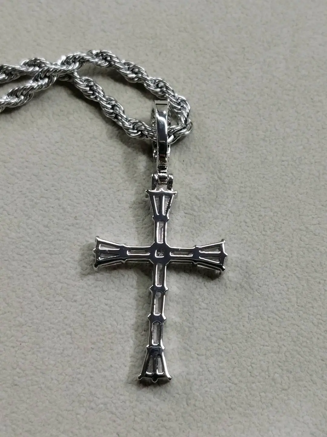 Ssource Bamboo-Shaped T-Square Cross Pendant Inlaid with Natural Zircon, Gold-Plated, Hip-Hop Trendy European and American Street Style Pendant