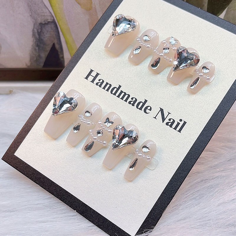 Mermaid Fake Nail Pure Hand-worn White Nude Color Big Love Nail Art Removable Nail Patch Nail Patch