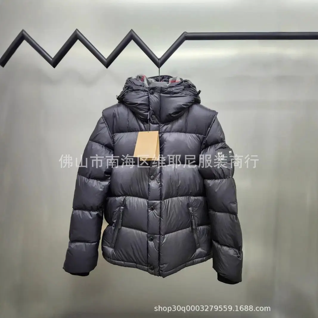 正确版英伦B家可拆卸衣袖连帽羽绒服高定百搭加厚保暖外套马甲潮