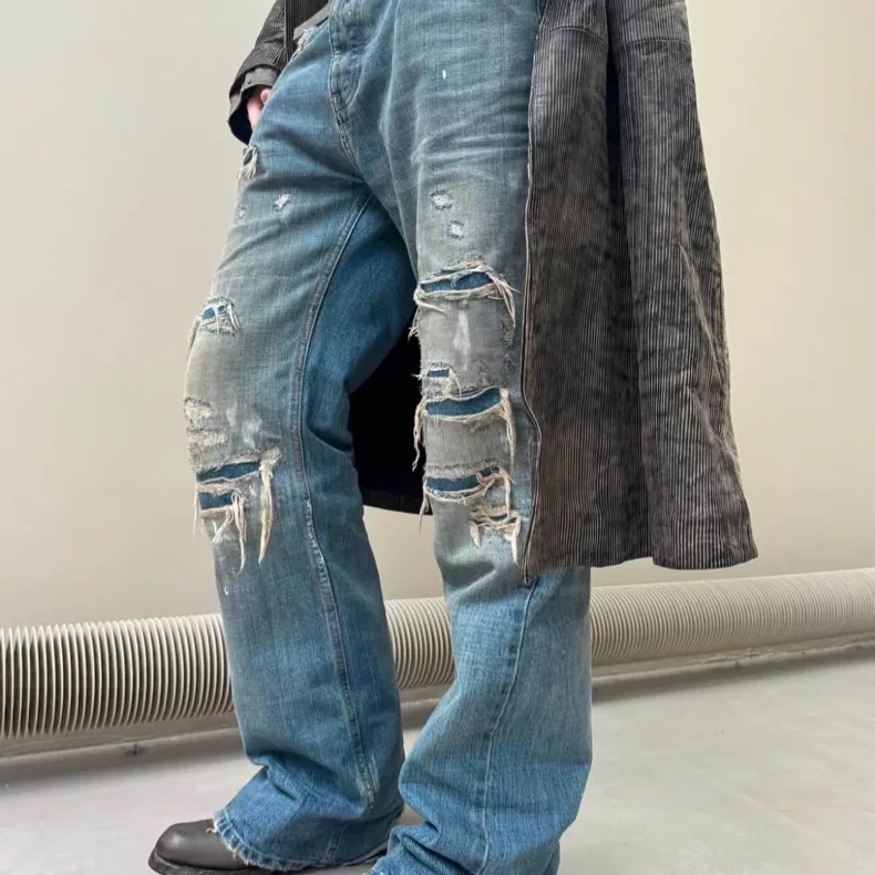 No faith studios washed damaged straight tube micro pull Italian ITALIAN SEWN jeans