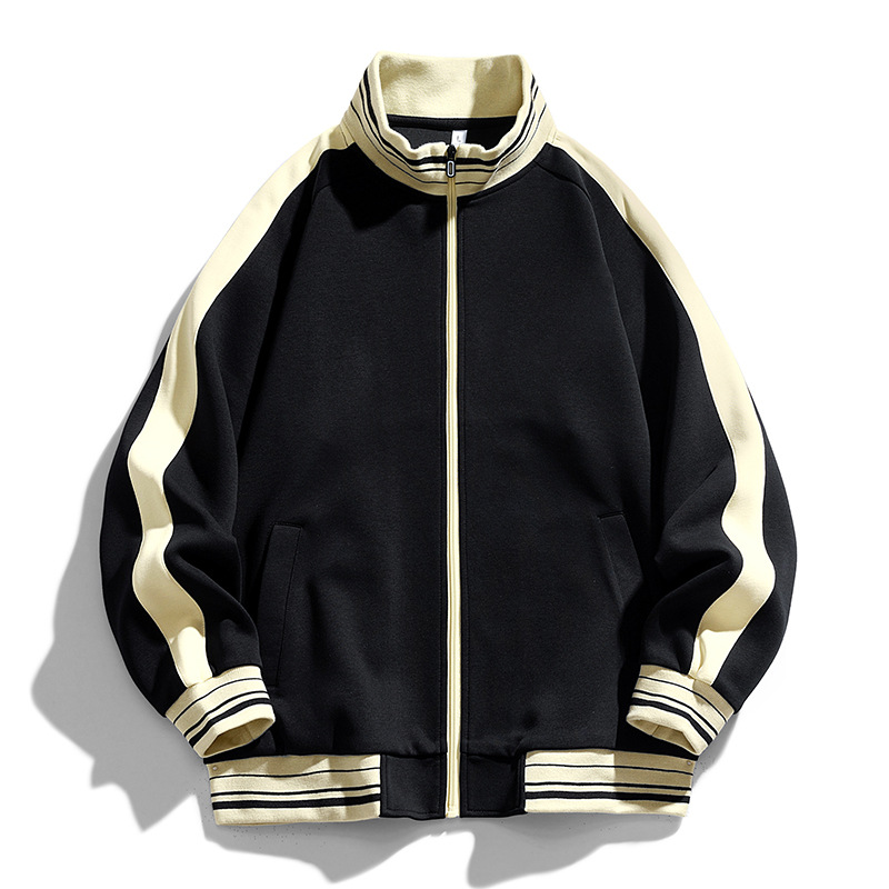 New Autumn and Winter Men's Cardigan Sweatshirt Korean Style Color Matching Loose Casual Stand Collar Zipper Men's Jacket with Logo Printing