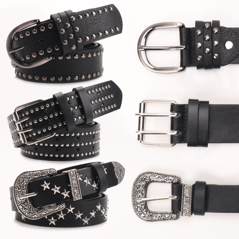 Cross-border Europe and the United States ins style belt female personality trend rivet five-star punk hot girl with jeans women's belt