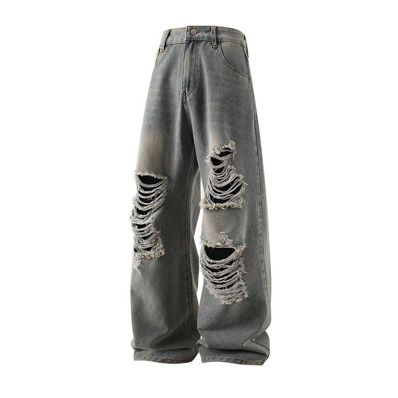 Ripped Jeans Men's 2025 Summer New Thin Design Sense Niche Washed Old Loose Straight Long Pants