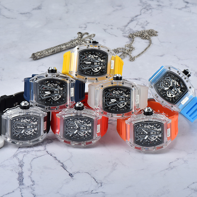 2022 new fashion transparent rubber shell hollow quartz movement barrel fashion watch manufacturers supply