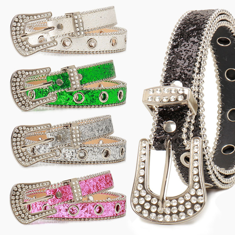 New European and American rhinestone pin buckle women's belt trendy personality jeans women's belt y2k hot girl belt women