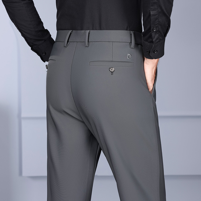2024 Autumn and Winter Thick Pants Men's Loose Straight Stretch All-match Non-ironing Business Casual Business Pants Spring