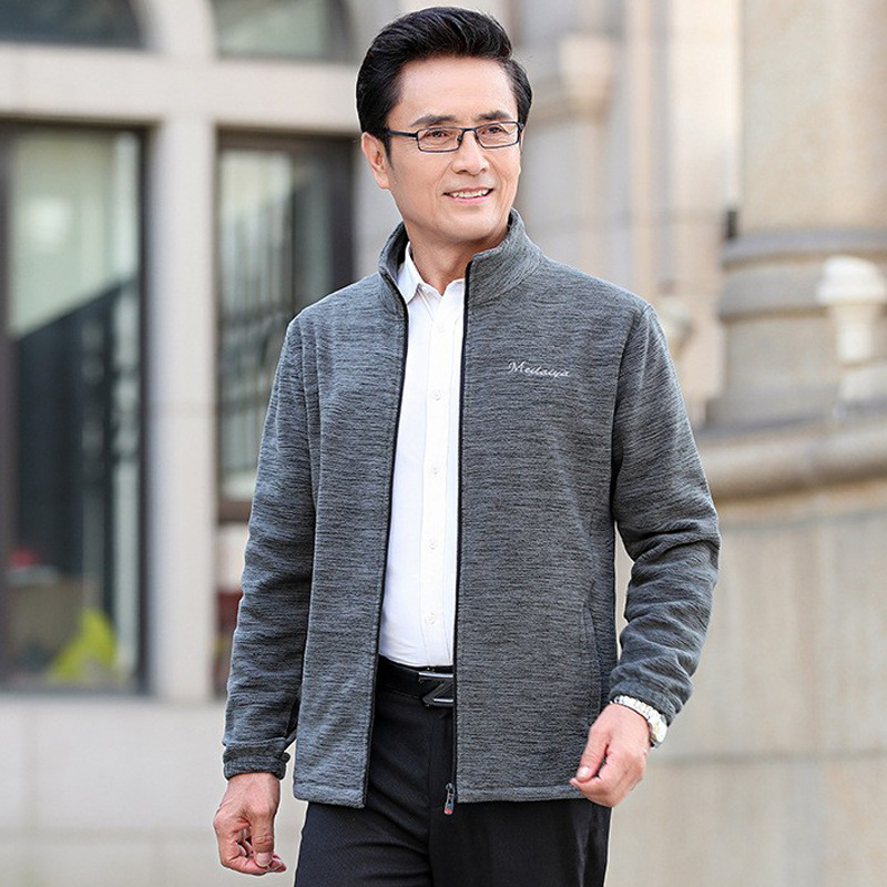Fleece Casual Jacket Men's 2024 Autumn and Winter New Fashion Casual Simple Father Warm Cardigan Sweater Thick