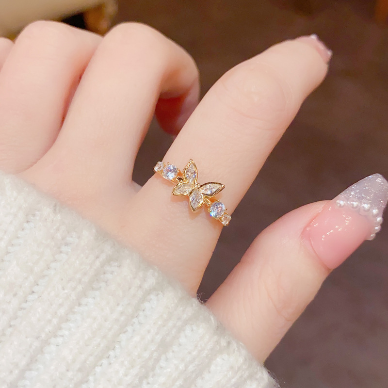 Dongdaemun Sweet All-match Diamond-encrusted Butterfly Ring Women's Light Luxury Niche Design Ring Super Fairy Hand Jewelry Ring