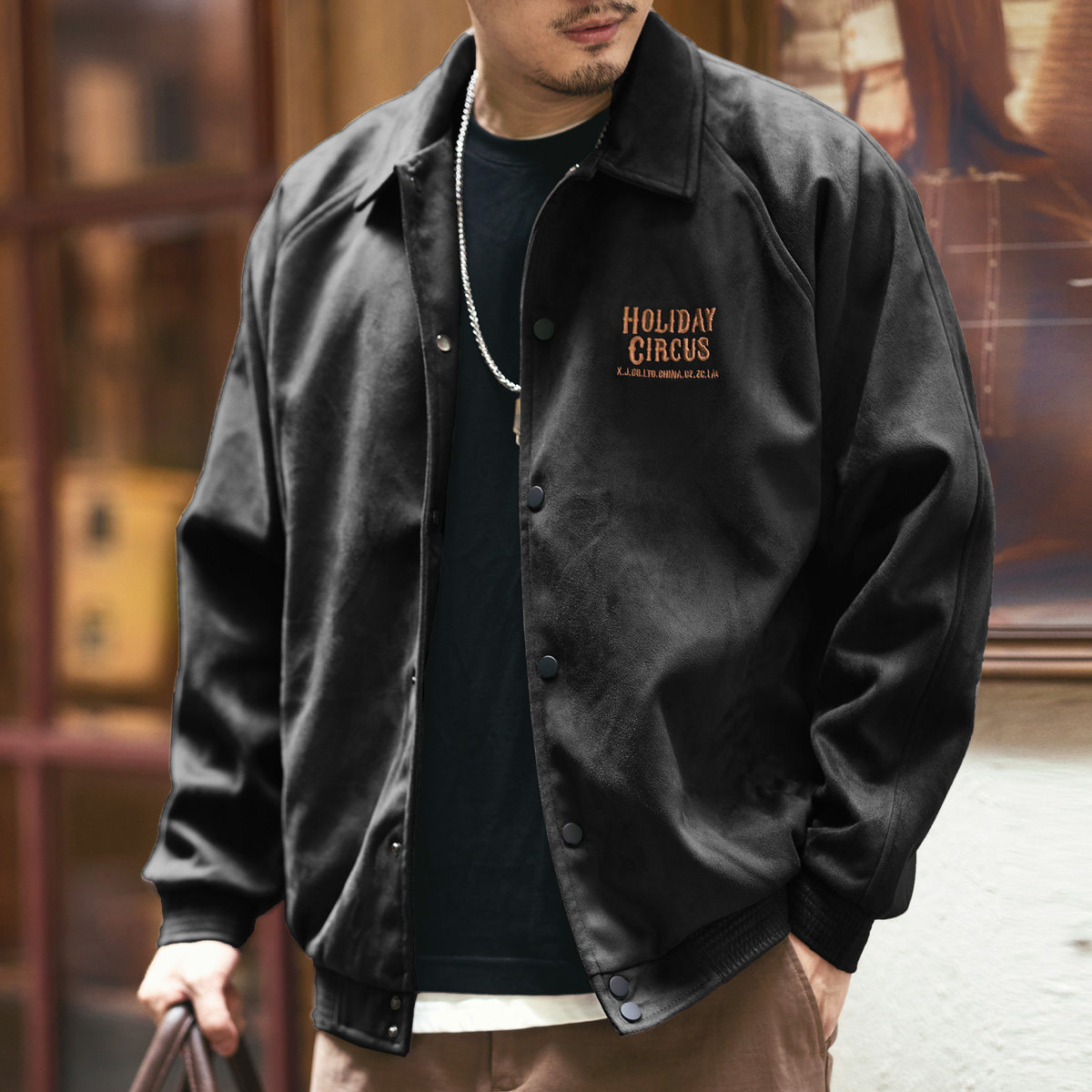 American Retro Suede Jacket Men's Jacket Spring & Fall New Loose Large Size Casual Pilot Black Baseball Uniform