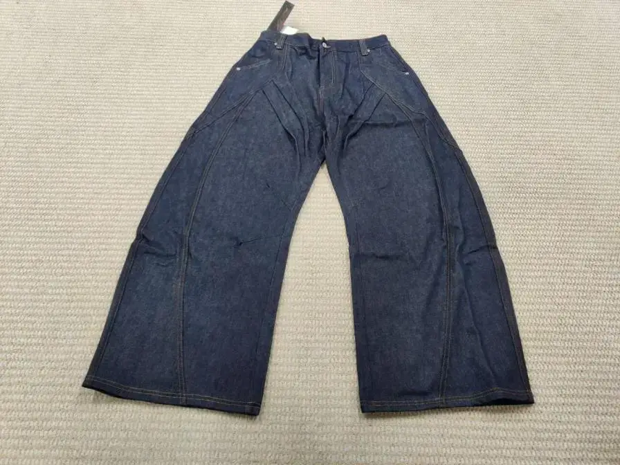 Peoplesense Original Denim Deconstructed Wide-Leg Jeans with Visible Stitching, Vintage Drape, Baggy Scimitar Pants