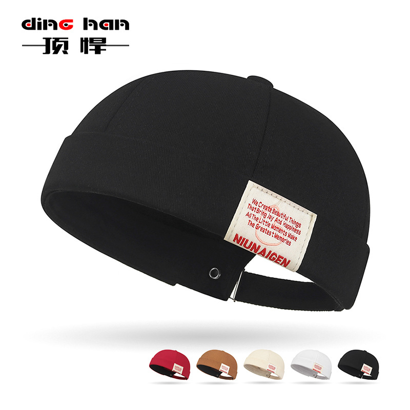 Trendy Hip-Hop Brimless Cloth Label Casual Retro Tang Hat Spring and Autumn Outdoor Yuppie Street Melon Skin Landlord Hat Cross-Border