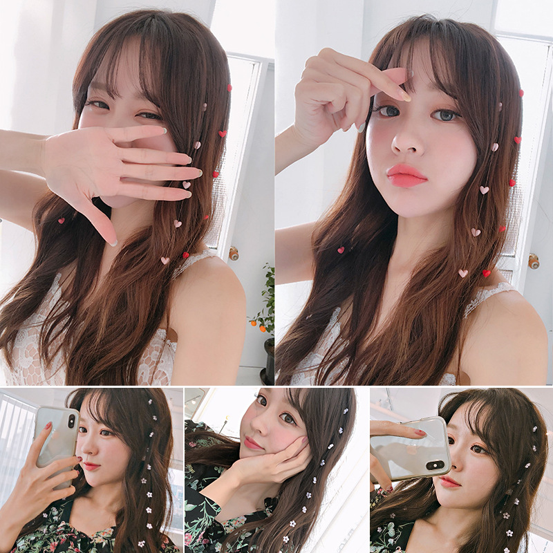 Korean Handmade Invisible Hair Clips for Summer, Hair Accessories for Girls with Bangs, Heart-Shaped Flower Tassel Hair Ornaments, Wholesale for Loose Hair