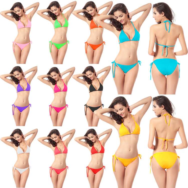Bikini Swimsuit Sexy 13 Colors Pure Color Bikini European and American Swimwear Factory Ready Stock One Piece Drop Shipping European and American Swimsuit