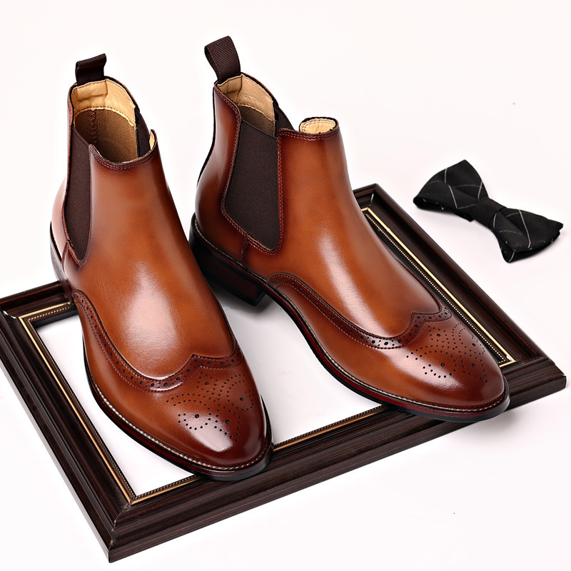 Chelsea boots 2023 autumn new men's Brogue leather boots fashion trend British short boots casual business men's boots