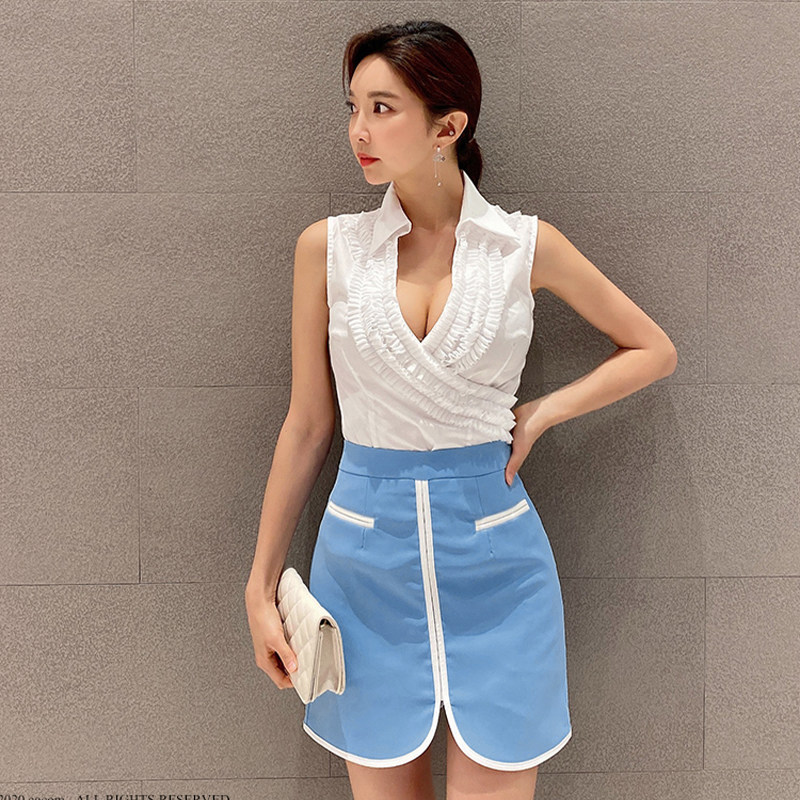 Cross-Border Stylish Fashion Set 2026 Autumn and Winter New Design Shirt with Contrasting Color and Hip-Hugging Skirt Two-Piece Set for Women