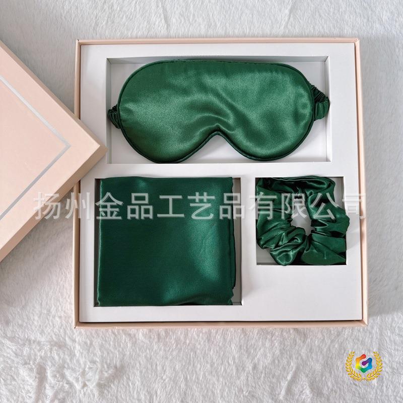 ☽ Silk Eye Mask, Hair Tie, Pillowcase Three-Piece Set, Internet-Famous Pig Intestine Hair Tie, Sleep Eye Mask Set, Multi-Color Gift Set