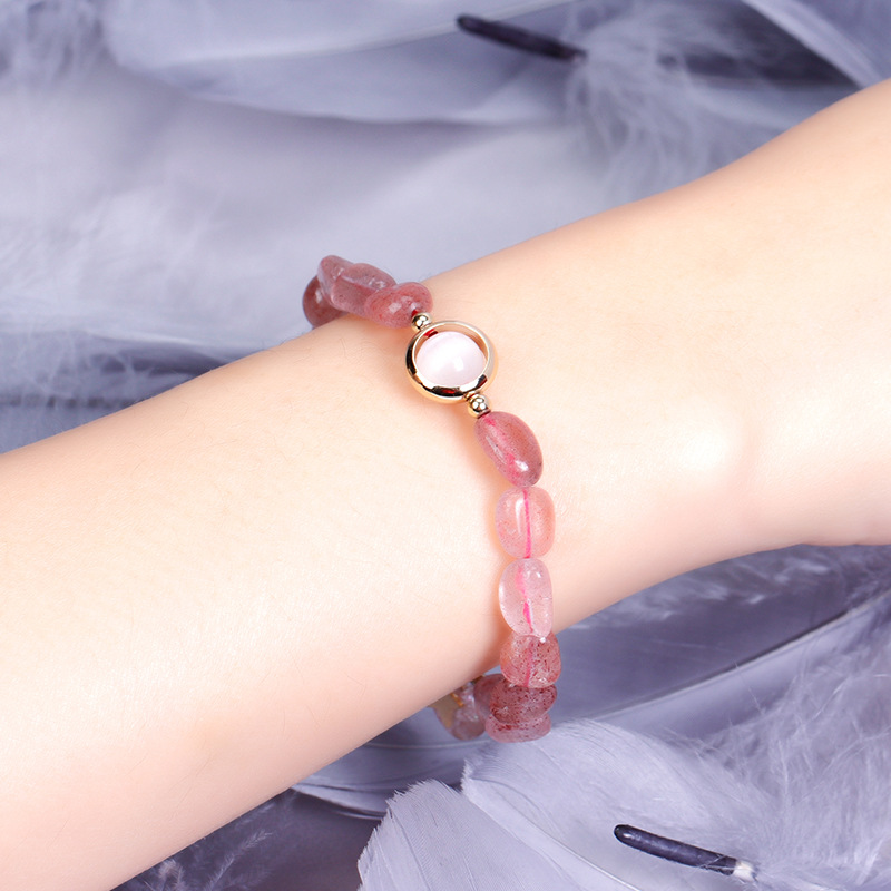 Badu Strawberry Crystal Bracelet for Female Students Casual Color-Preserving Jewelry Best Friend Gift Korean Version Sweet Forest Style Peach