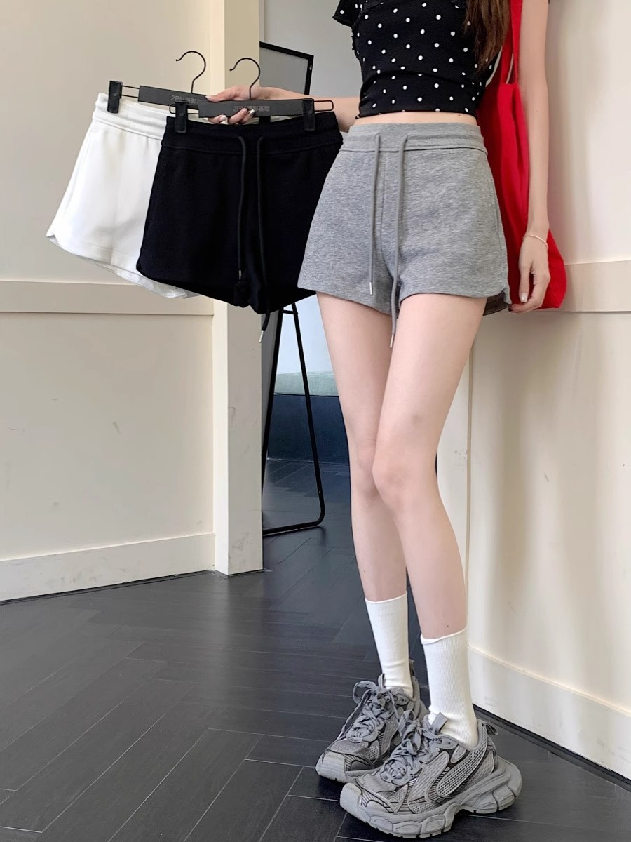 Hot Girl Style Drawstring High-Waisted Casual Pants for Women, Summer Versatile Slimming Sports Pants, Loose Split Wide-Leg Shorts, Hot Pants