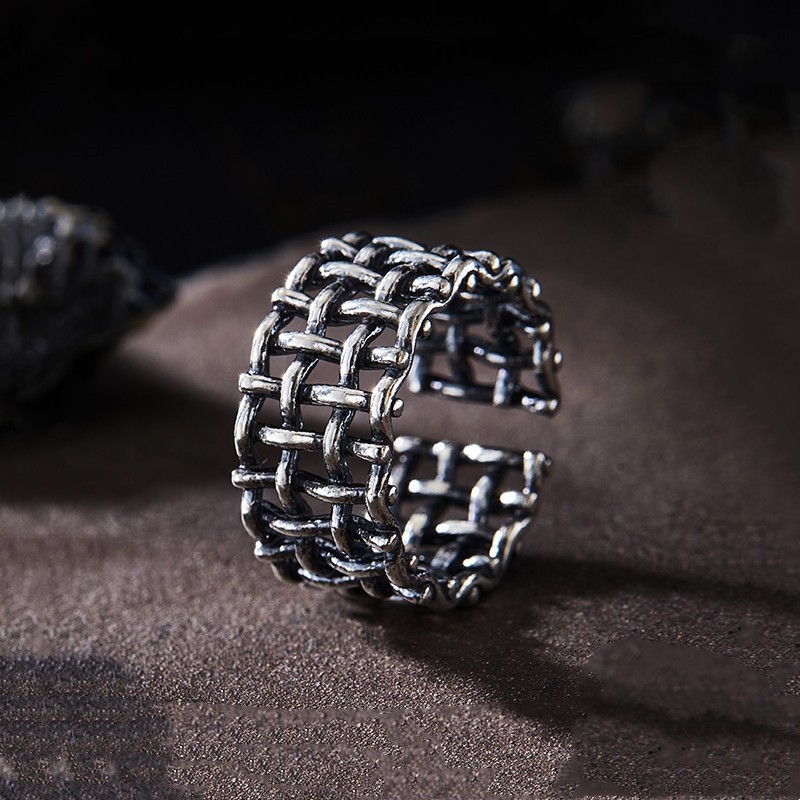 Yanyu New Niche Joker Ring Men's Ring Finger Fashion Vintage Ring Middle Finger Grid Pattern Jewelry
