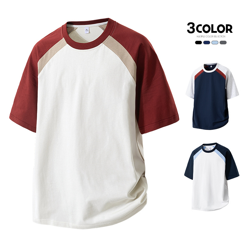 Contrast Color Raglan Sleeve Short-Sleeved T-Shirt for Boys 2026 Summer New Trendy Heavy-Duty Loose-Fitting T-Shirt for Teenagers